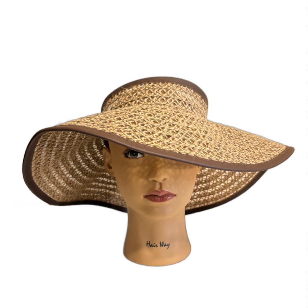 NWT Tan & Brown Straw Sun Visor Hat